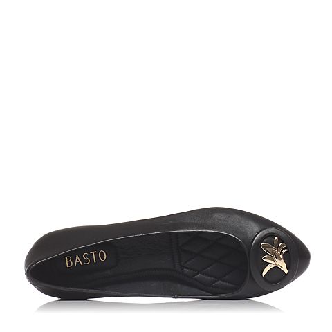 BASTO/百思图春季专柜同款黑色羊皮时尚休闲女单鞋TCY45AQ7