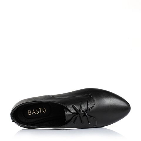 BASTO/百思图春季黑色羊皮简约纯色女单鞋TCY38AM7