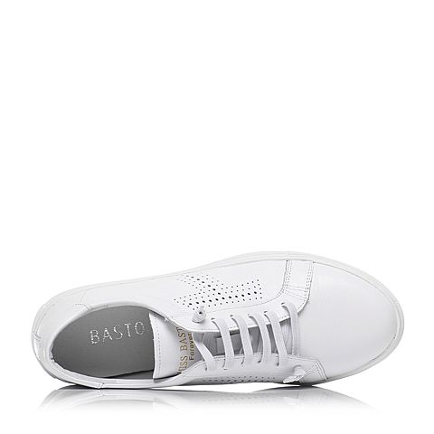 BASTO/百思图春季专柜同款白色牛皮舒适平跟女休闲鞋TW328AM7