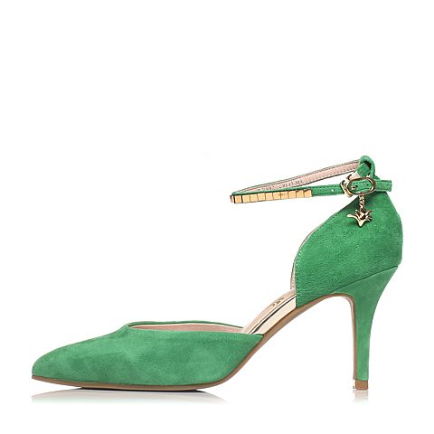 BASTO/百思图春季专柜同款绿色羊皮玛丽珍女凉鞋TP902AK7