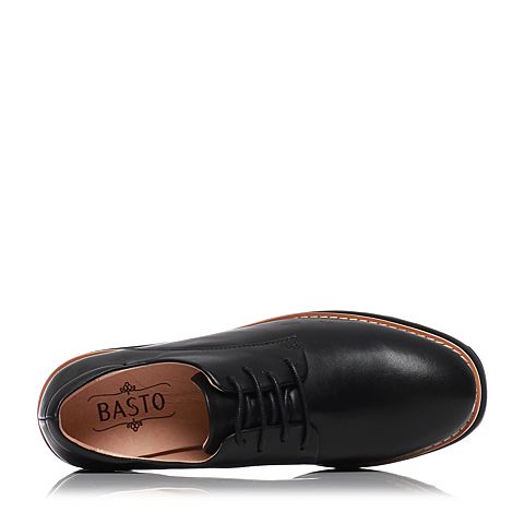 BASTO/百思图春季专柜同款黑色软面牛皮坡跟女休闲鞋YES01AM7