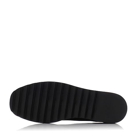 BASTO/百思图春季专柜同款黑色软面牛皮坡跟女休闲鞋YES01AM7