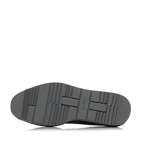BASTO/百思图春季专柜同款黑色牛皮系带休闲坡跟女皮鞋TMK20AM7