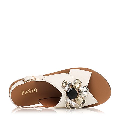 BASTO/百思图夏季专柜同款白色牛毛皮时尚舒适水钻女凉鞋TP501BL7