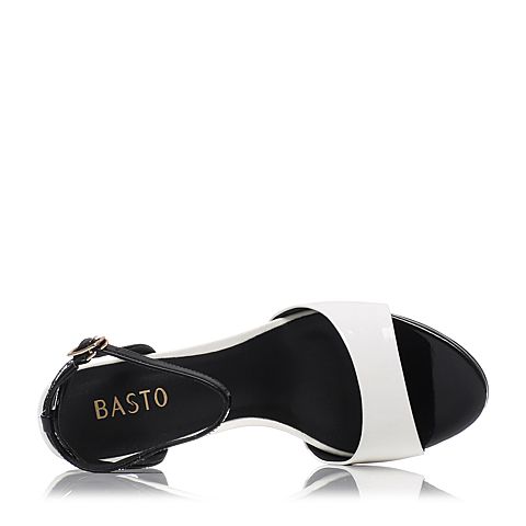 BASTO/百思图夏季专柜同款白/黑色牛皮优雅细高跟简约女凉鞋TZ210BL7