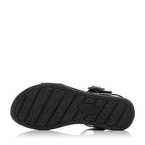 BASTO/百思图夏季专柜同款黑色羊皮/布面闪钻坡跟女凉鞋TJQ03BL7