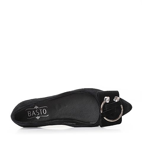 BASTO/百思图春季黑色绒布优雅气质女单鞋6651DAQ7