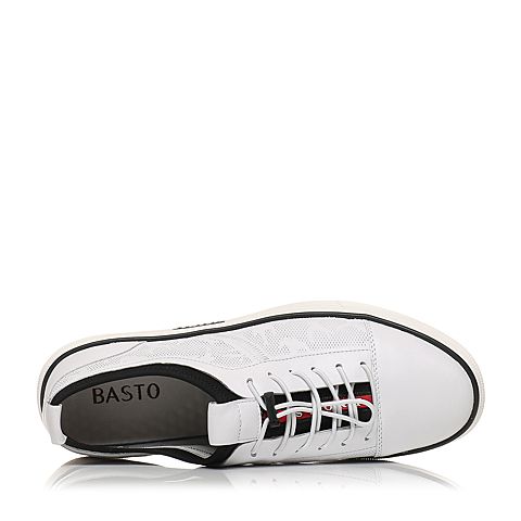 BASTO/百思图夏季白色软面牛皮舒适镂空平跟男休闲鞋BCC09BM7