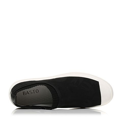 BASTO/百思图夏季黑色织物舒适透气压花平跟男休闲鞋BJM06BM7