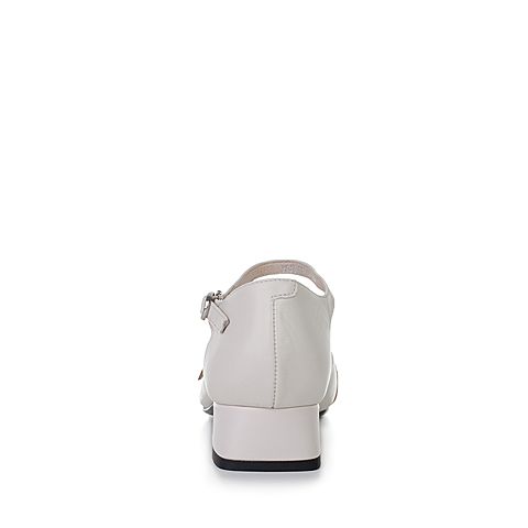 BASTO/百思图夏季专柜同款米白色牛皮玛丽珍粗跟女凉鞋17B59BK7