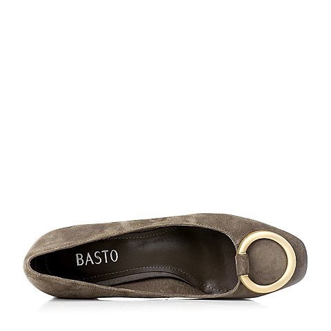 BASTO/百思图秋季专柜同款啡色羊绒皮简约通勤粗中跟女单鞋17C12CQ7