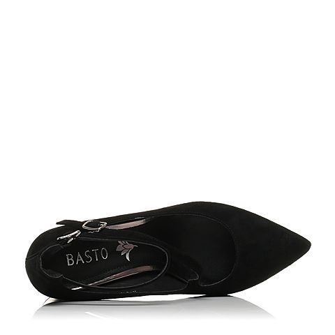 BASTO/百思图秋季专柜同款黑色优雅通勤粗跟女浅口鞋RBC20CQ7