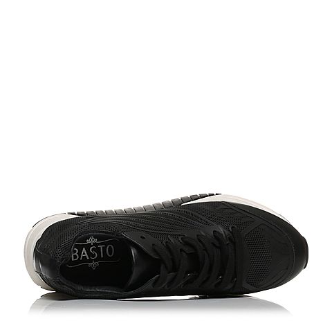 BASTO/百思图秋季专柜同款黑色滴胶网布/TPU内增高系带坡跟女休闲鞋YCZ07CM7