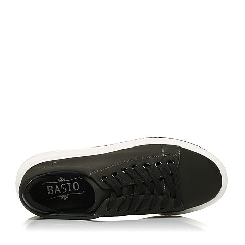 BASTO/百思图秋季专柜同款绿色弹力布时尚系带坡跟女休闲鞋YFA02CM7