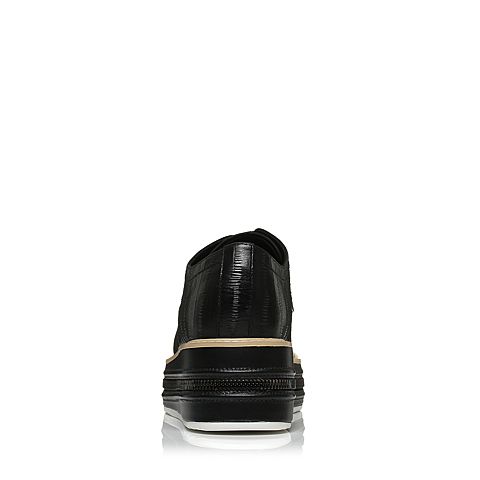 BASTO/百思图秋季专柜同款黑色压纹牛皮系带舒适坡跟女休闲鞋YFG06CM7