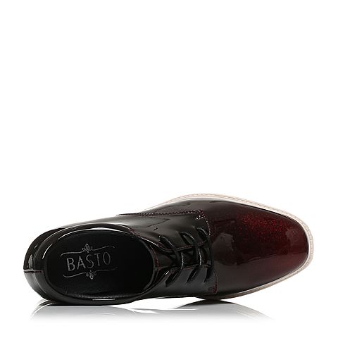 BASTO/百思图秋季专柜同款珠光超纤PU时尚方头女休闲鞋YHD01CM7