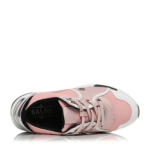 BASTO/百思图秋季专柜同款粉色PU运动风系带坡跟女鞋YGD02CM7