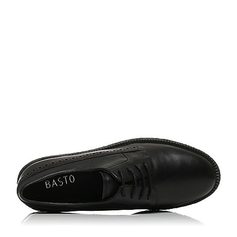 BASTO/百思图秋季专柜同款黑色羊皮镂花休闲系带女皮鞋RAE21CM7