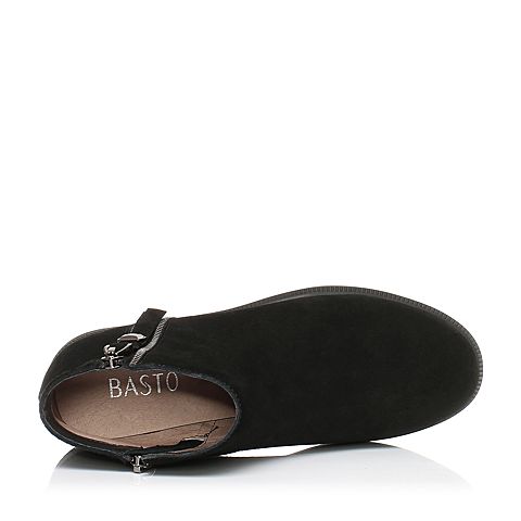 BASTO/百思图秋季专柜同款黑色牛皮革休闲简约女皮靴短靴17C26CD7