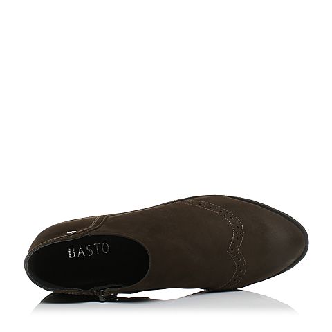 BASTO/百思图秋季专柜同款墨绿色牛皮简约休闲侧拉链方跟女皮靴TS740CD7