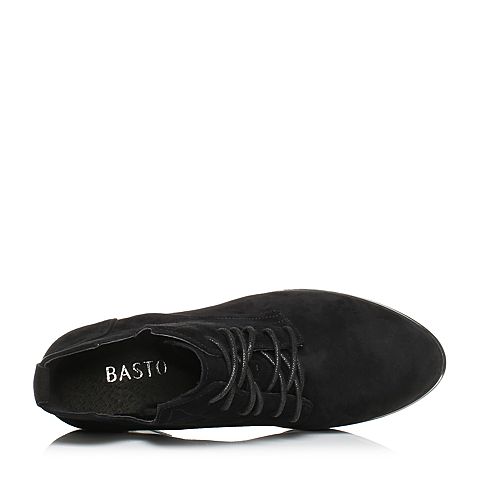 BASTO/百思图秋季专柜同款黑色羊绒皮简约休闲系带粗跟女皮靴TYO40CD7