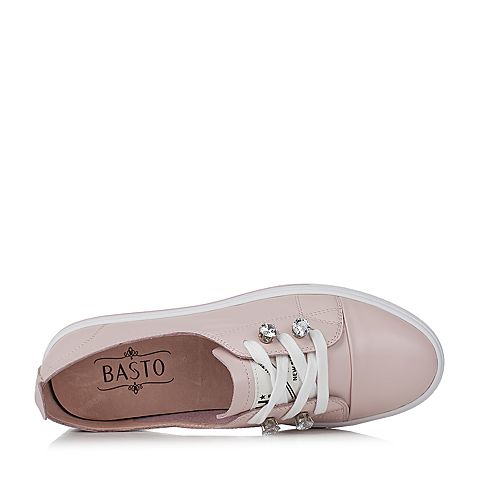 BASTO/百思图夏季粉色软面牛皮简约活力水钻系带女休闲鞋YIP03BM7