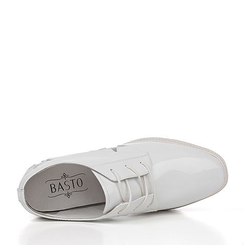 BASTO/百思图秋季白色光面超纤PU内增高系带女休闲鞋YHD02CM7