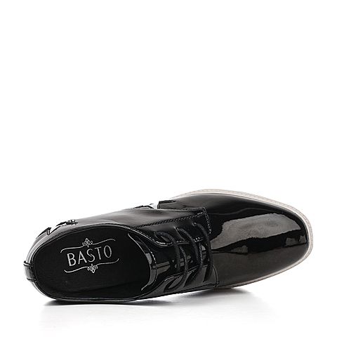 BASTO/百思图秋季黑色光面超纤PU内增高系带女休闲鞋YHD02CM7