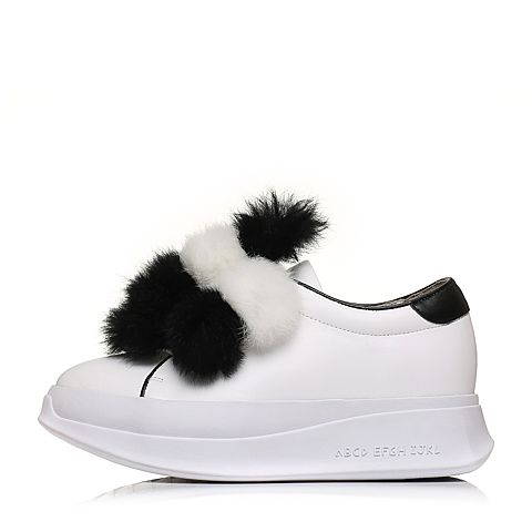 BASTO/百思图秋季白色软面牛皮时尚坡跟女休闲鞋YGP01CM7