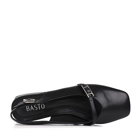 BASTO/百思图新款夏季黑色牛皮后空女凉鞋Q9220BH7
