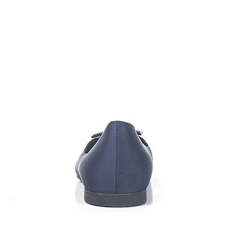 BASTO/百思图秋季蓝色布通勤优雅尖头水钻平跟女浅口鞋L439DCQ7