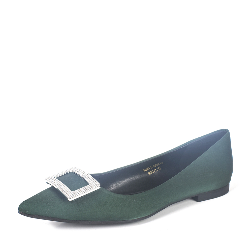 BASTO/百思图秋季绿色布通勤优雅尖头水钻平跟女浅口鞋L439DCQ7