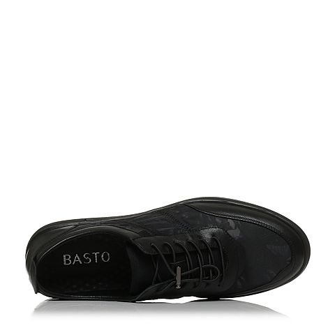 BASTO/百思图秋季专柜同款黑色印花布/软面牛皮男休闲鞋AYB46CM7
