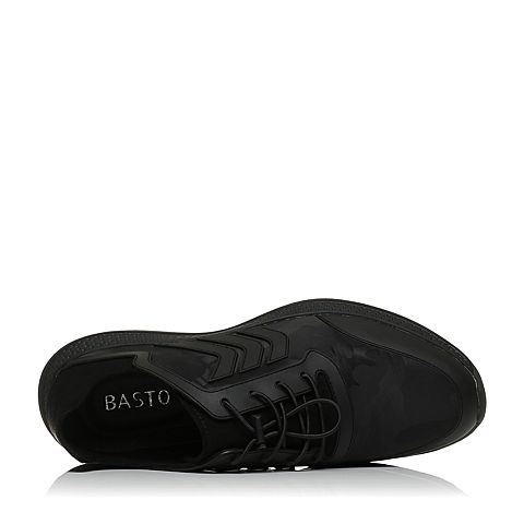 BASTO/百思图秋季专柜同款黑色滴胶布/TPU休闲简约松紧带男单鞋BLQ07CM7