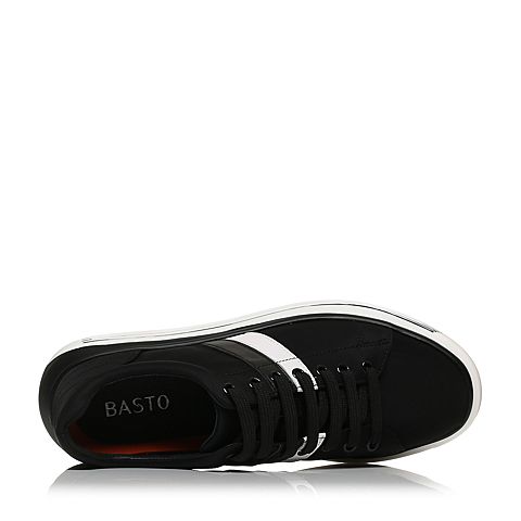 BASTO/百思图秋季专柜同款黑色弹力布条纹系带男休闲鞋BMC01CM7