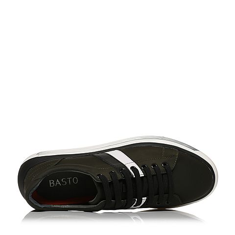 BASTO/百思图秋季专柜同款绿色弹力布条纹系带男休闲鞋BMC01CM7