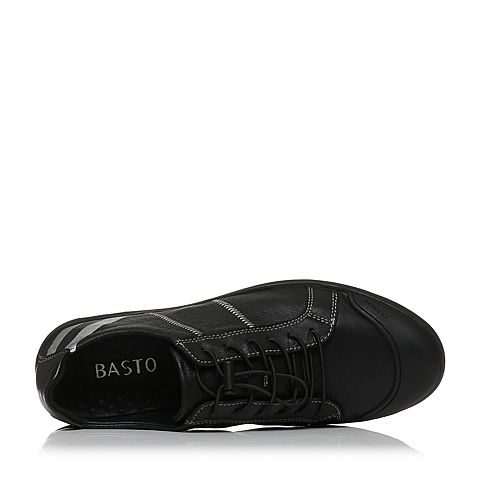 BASTO/百思图秋季专柜同款黑色软面牛皮松紧带平跟男休闲鞋BLH15CM7