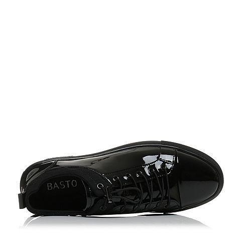 BASTO/百思图秋季专柜同款黑色光面超纤PU/布松紧带圆头男休闲鞋BJY07CM7