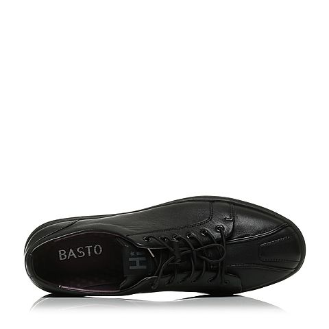 BASTO/百思图秋季专柜同款黑色牛皮简约纯色男休闲鞋AYB44CM7
