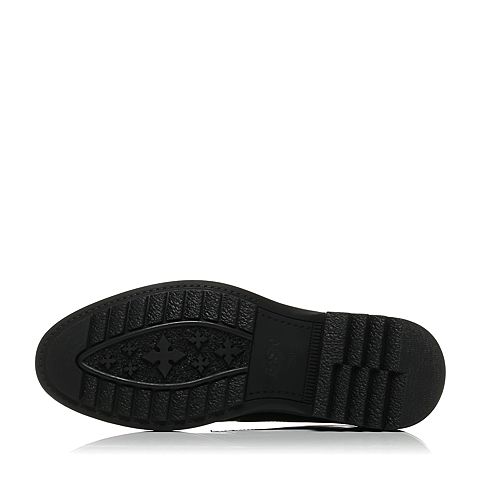 BASTO/百思图秋季专柜同款黑色牛皮镂花系带方跟男皮鞋AZN02CM7