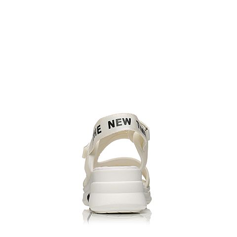 BASTO/百思图夏季专柜同款白色休闲坡跟魔术贴女凉鞋YJT01BL7