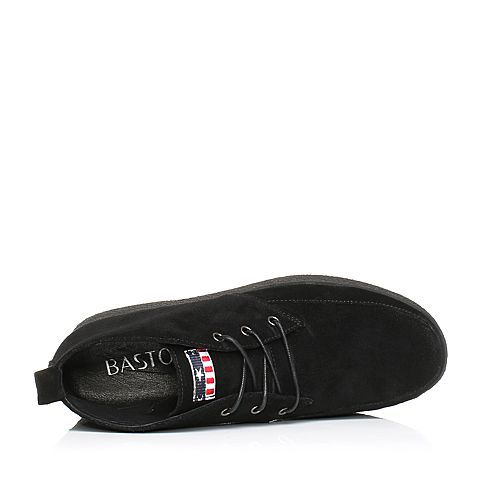 BASTO/百思图秋季黑色牛皮休闲简约纯色系带方跟女休闲鞋80271CD7