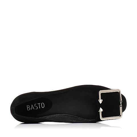 BASTO/百思图秋季专柜同款黑色羊皮休闲水钻浅口方跟女单鞋17C49CQ7