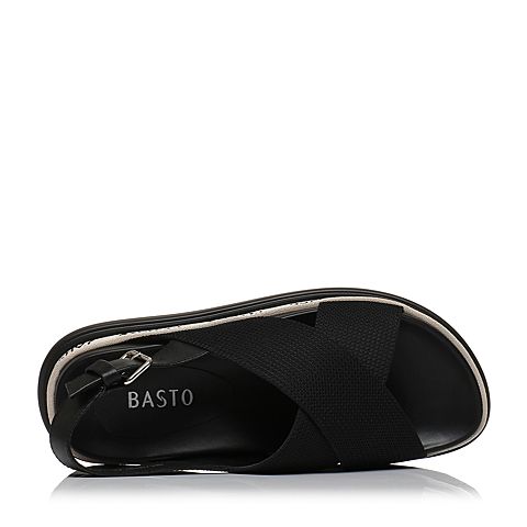 BASTO/百思图夏季专柜同款纺织物/牛皮休闲坡跟女皮凉鞋17B69BL7