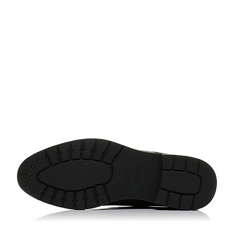 BASTO/百思图秋季专柜同款黑色软面牛皮简约休闲系带方跟女单鞋YHZ01CM7