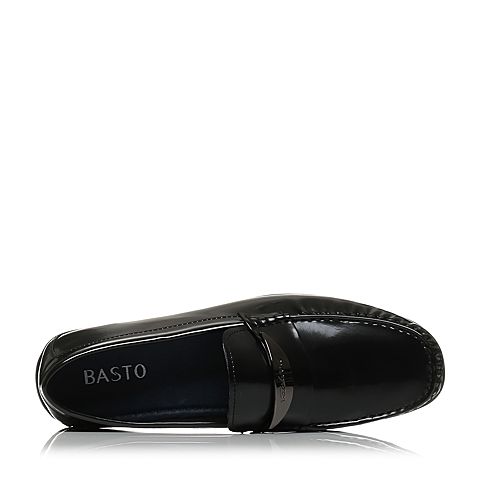 BASTO/百思图秋季专柜同款黑色PU商务休闲男单鞋86396CQ7