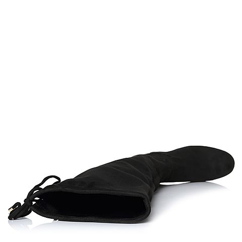 BASTO/百思图冬季专柜同款黑色弹力布简约纯色粗跟女靴超长靴TRO80DC7