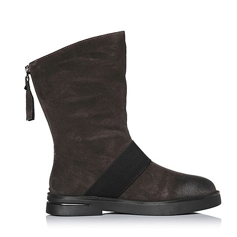 BASTO/百思图冬季专柜同款啡色二层牛皮舒适休闲方跟女皮靴中靴RAP60DZ7