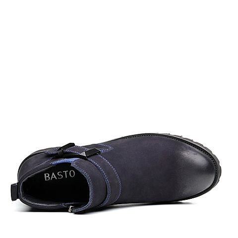 BASTO/百思图冬季专柜同款蓝色磨砂牛皮休闲男低靴BPG01DD7