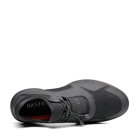 BASTO/百思图冬季专柜同款黑色编织布/磨砂PU运动风男休闲鞋BGN35DM7